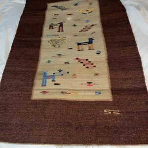 Sacred Symbol hand woven rug Brown and Beige Pattern Rug